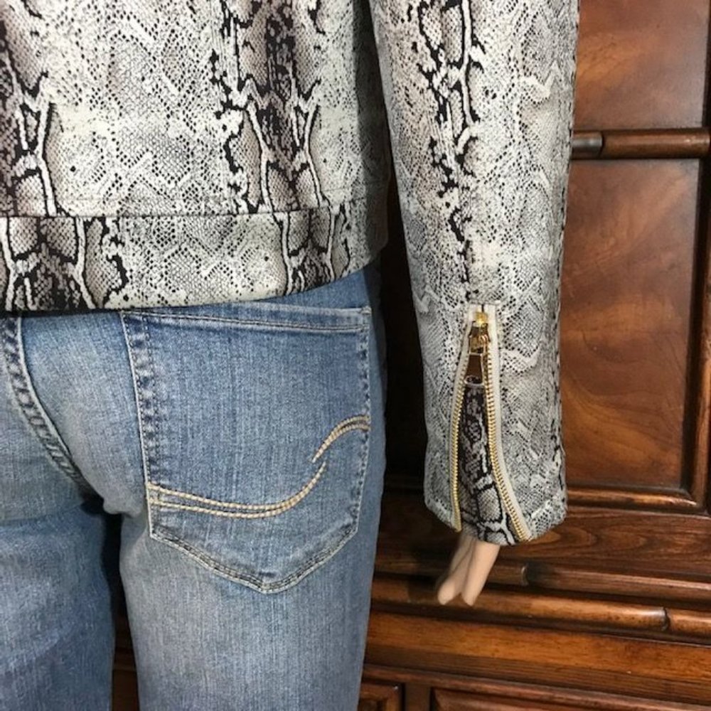 Stone Skinny Python Zip Sleeve Moto Jacket - Picture 14 of 16